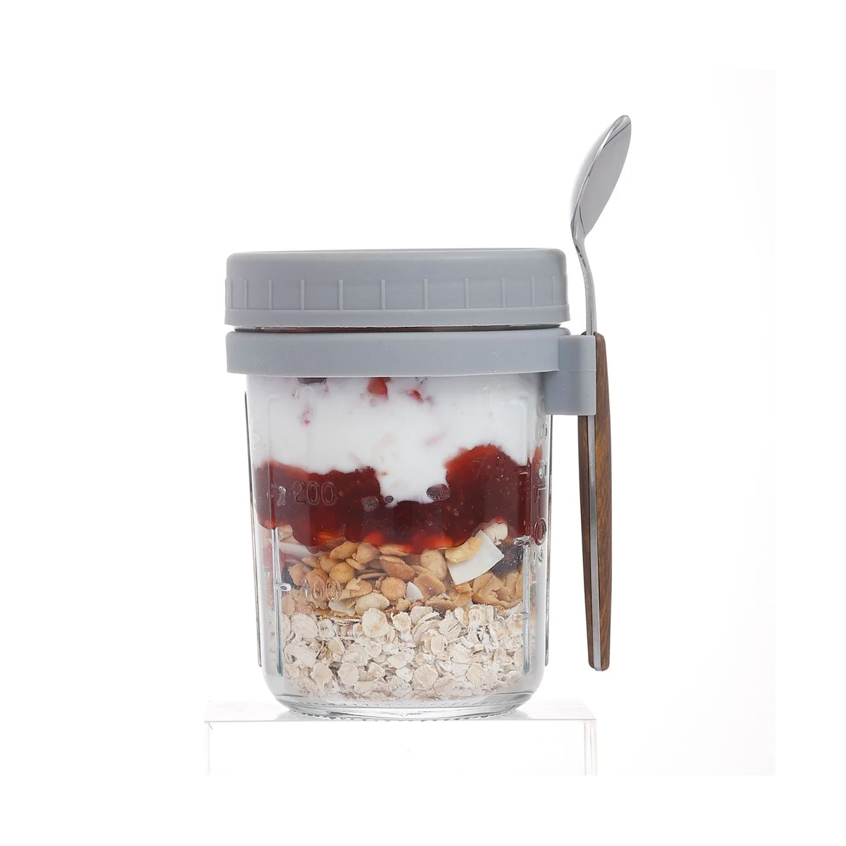 4Pack Overnight Oats Jars with Lids and Spoons, Reusable Glass Overnight Oats Container with Measurement Marks