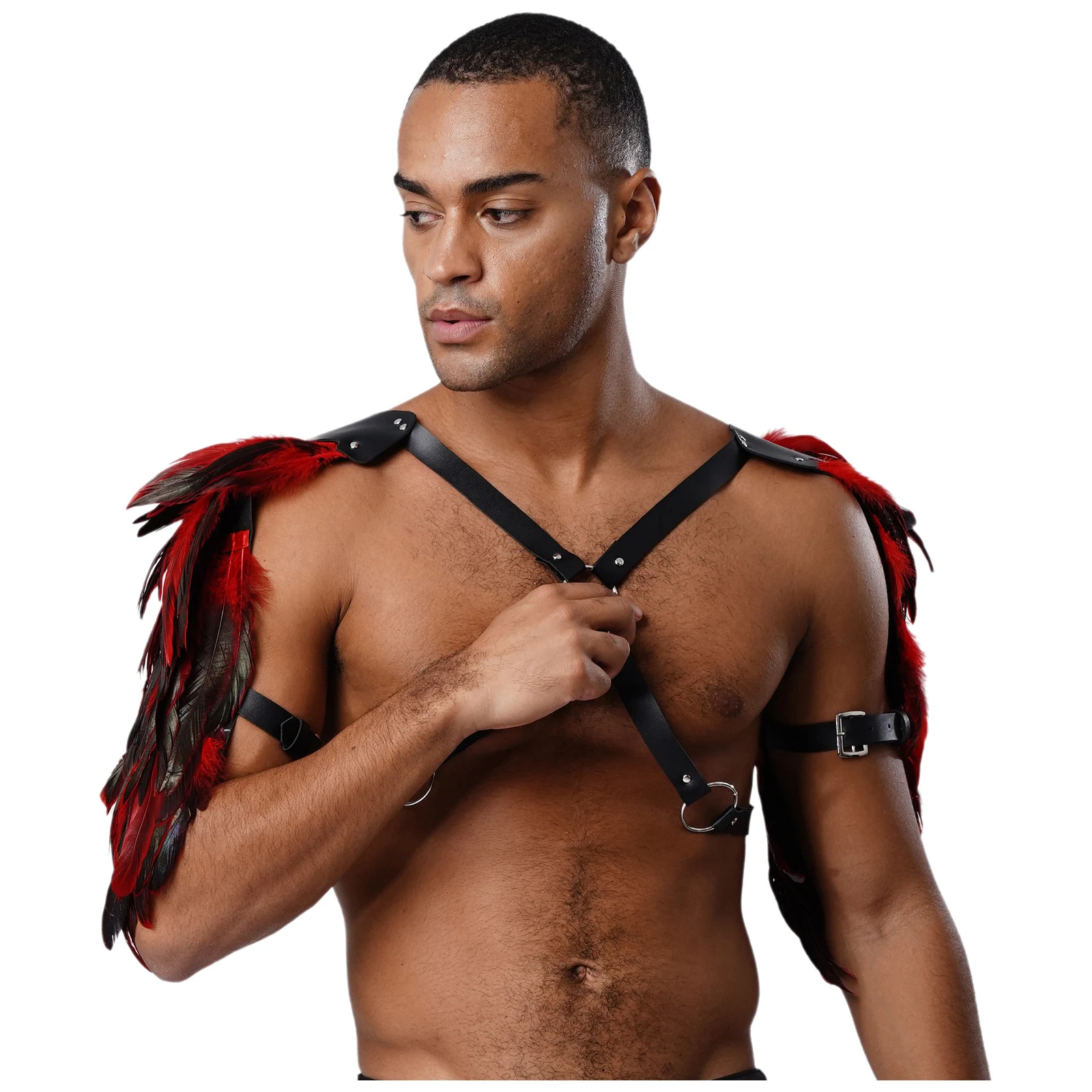 Sangles d'armure d'épaule gothiques Punk pour hommes, Rivets, joint torique lié, harnais de poitrine en cuir PU, haussements d'épaules, accessoire de Cosplay d'halloween