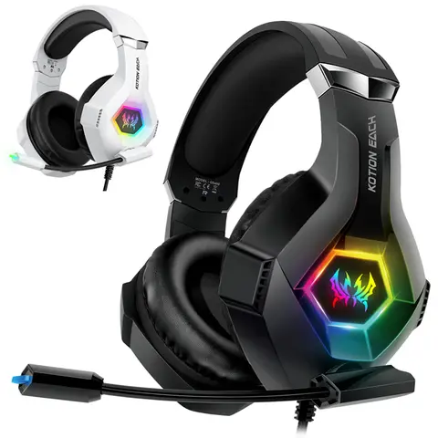 Bilashmart Wired Gaming Headset with 7.1 Surround Sound Noise Cancelling Mic RGB Light Over Ear Headphones for PS4 PS5 PC Xbox Series X/S