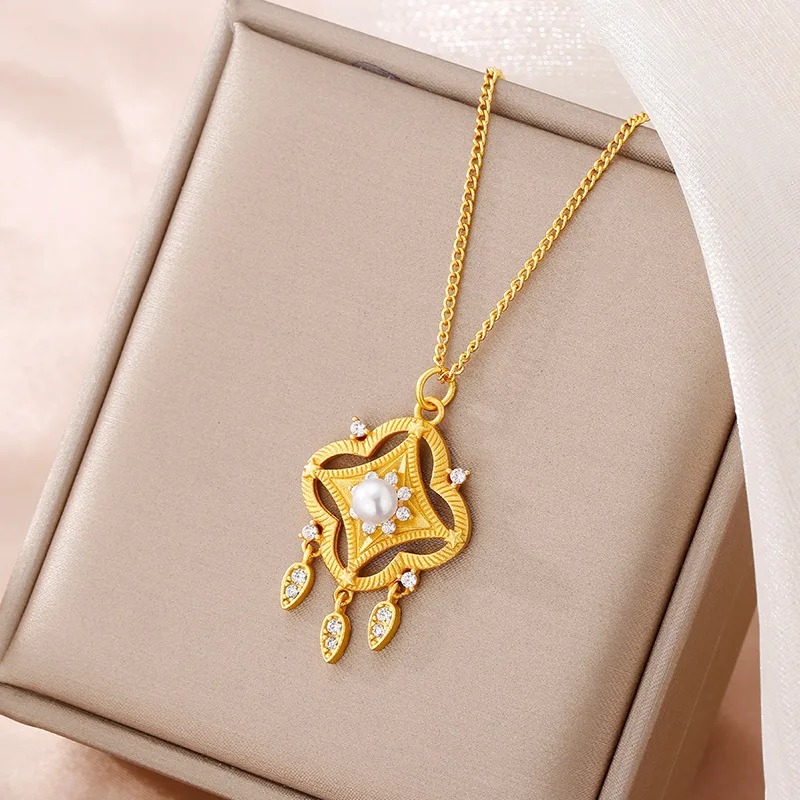 

Real 18kt Gold Colo Star Pearl Pendant Necklace for Women Solid Color Chain Necklace Jewelry Wedding Jewelry Gifts