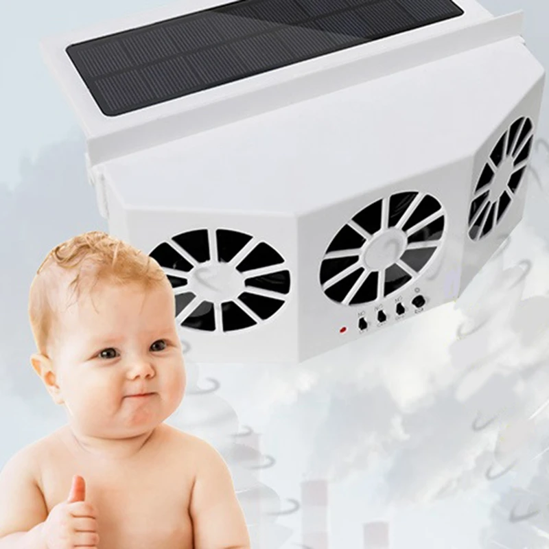 Car Fan Wireless Solar Charging Fan Portable Compact Radiator Angle Can Be Adjusted White