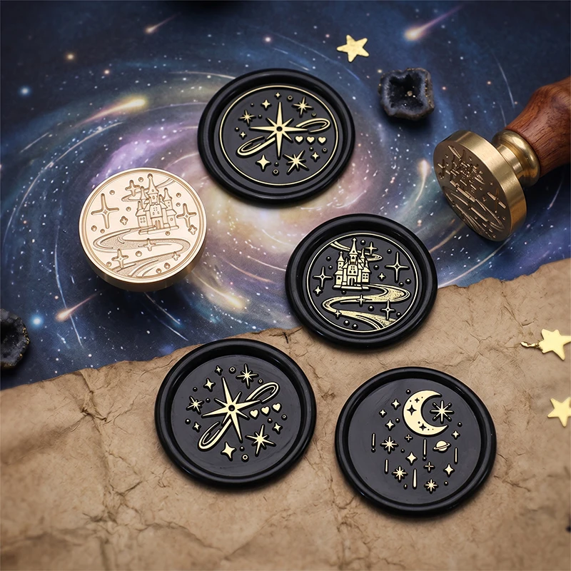 Star and Moon Series Wax Seal Stamp Set (Includes One Handle + 25mm Stamp Head) - Perfect for Love Letters, Invitations, Holiday Greeting Cards, Journaling, Scrapbooking, and DIY Crafts