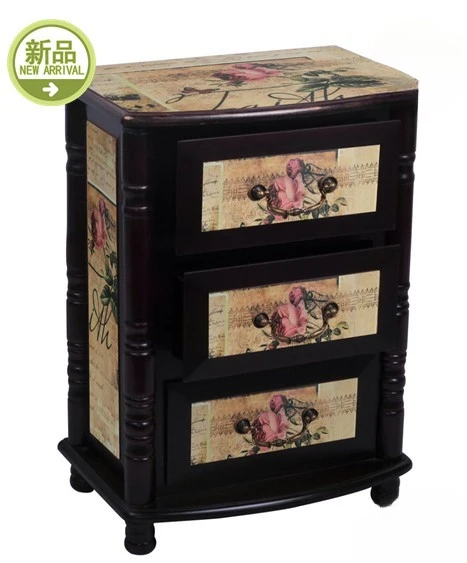 Classic Rose, Solid Wood Triple Drawer Cabinet, Bedside Table