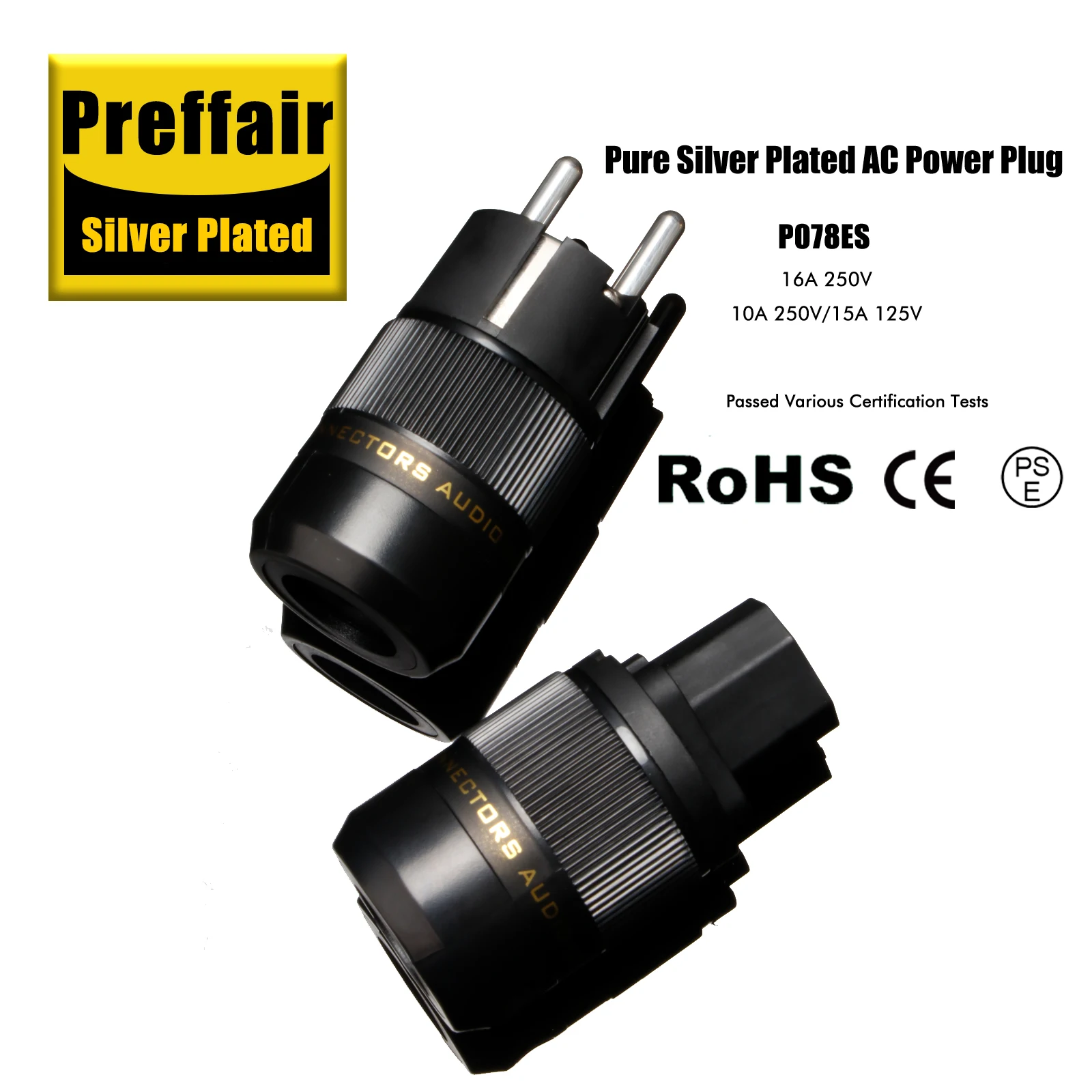 Preffair P078 Hi-End Schuko Power Plug EU plug Male&Female Power Plug 24K Gold/Rhodium/Silver Plated Connectors for HIFI DIY