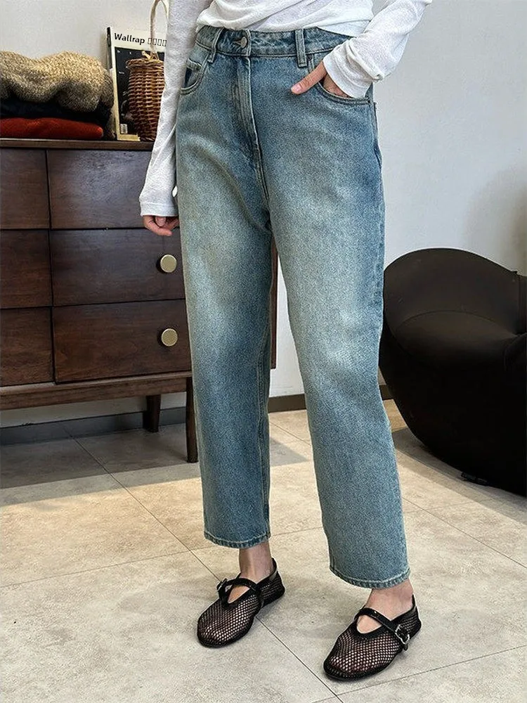 

Blue Waed Straight Leg Jeans Zhou Xiaoya Spring Winter New Sle Women's plus Size Slimming Long Pants Casual Wide Leg Jeans