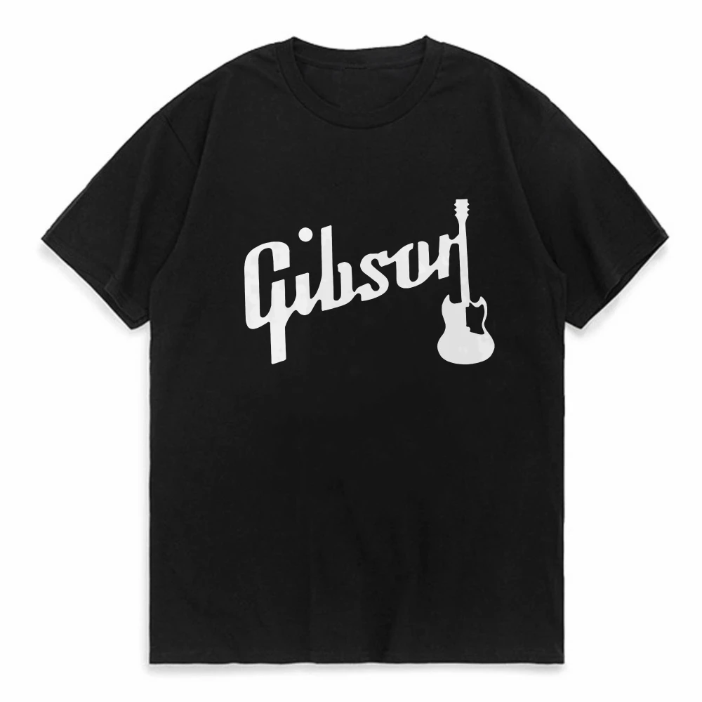 Men's Summer Cotton Fashionable Casual Loose Large Gibson Guitar Printed Sports Round Neck Short Sleeve T-shirt Top