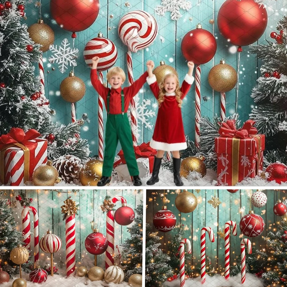 

Christmas Candy Cane Photography Background Snowy Xmas Tree Gifts Wooden Wall Backdrop Winter Kid Birthday Portrait Photo Studio