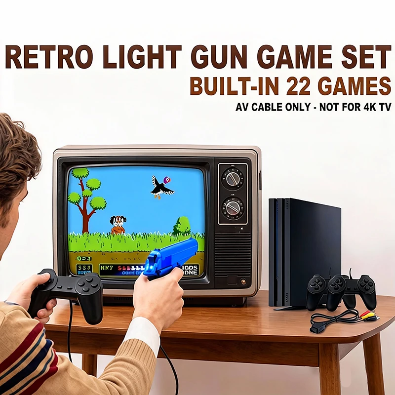 

PS 4 Style Gaming Console Set With 22 Built-In Classic Games Including A Black Light Gun Controllers Suitable For Retro Game