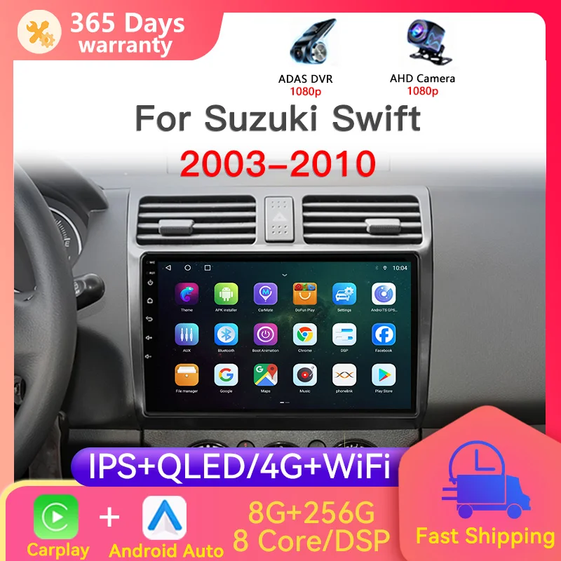 2DIN Car Multimedia Player For Suzuki Swift 2003‑2010 AM FM RDS Wireless CarPlay Android Auto GPS HD Touch Screen Stereo Radio