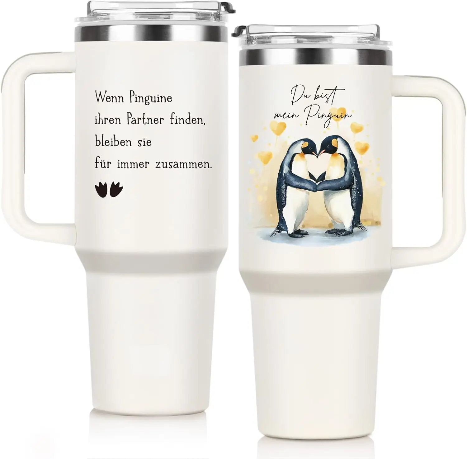 1200 ml Thermische Thermosfles van staal, strakke romantische witte cadeauverpakking voor haar, autobeker, grote koffie thermosfles, cadeau voor koppels, beker met rietje, geïsoleerde stalen fles,