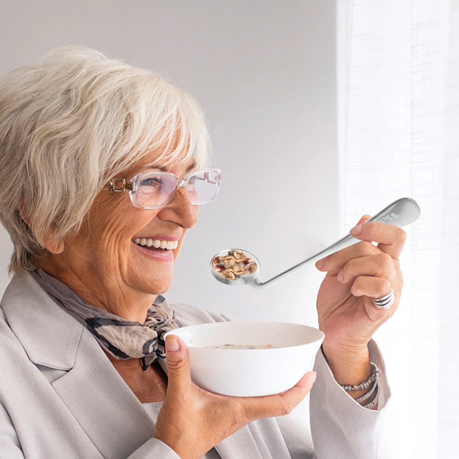 Left Hand Cutlery Angled Spoon for Old Man Feeding Small Self-feeding Disabled Fork