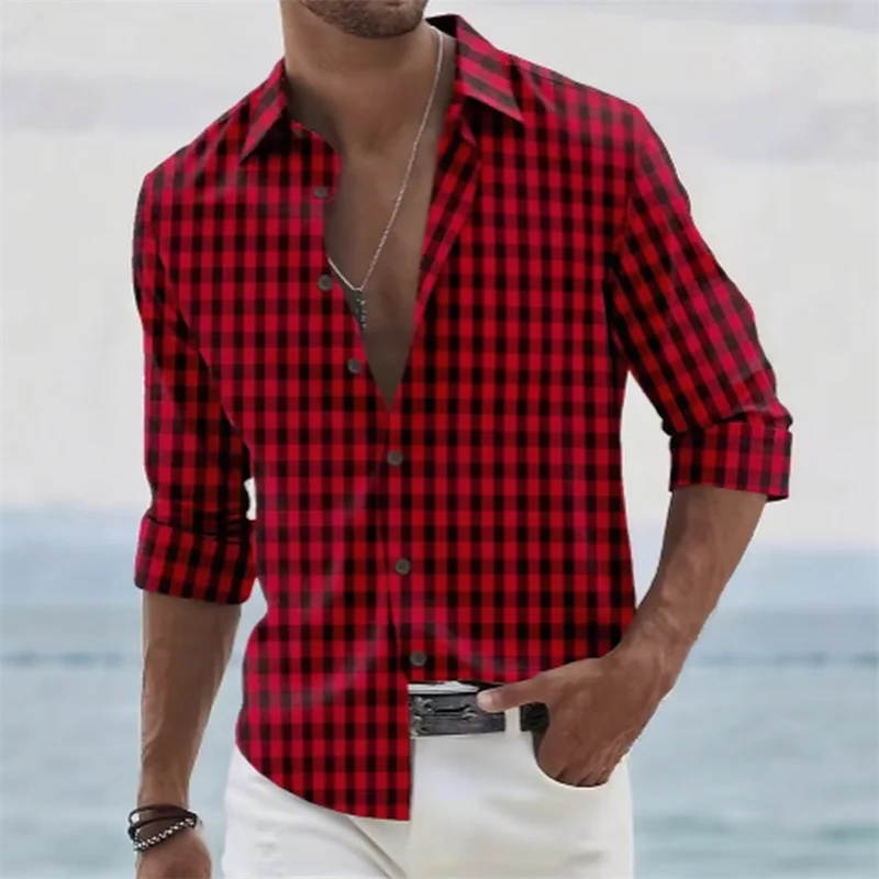 

13 Color Men's Plaid Shirt Long Sleeve Black Red Blue 3D Printing Style Daily Holiday Evening XS-6XL High Quality Casual Shirt