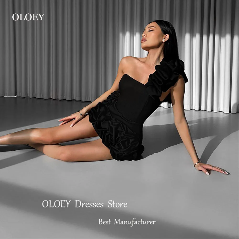 OLOEY-Mini um ombro preto vestidos de festa para mulheres, vestido de cocktail babados, vestidos para eventos noturnos, saia curta, árabe EUA, verão