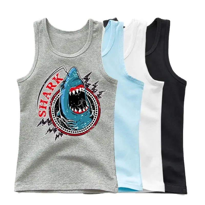 Kids Animal Sea Shark Sleeveless T-shirt 2023 Summer Children Tank Tops Baby Kids Cool Tees 3-14 Years Old