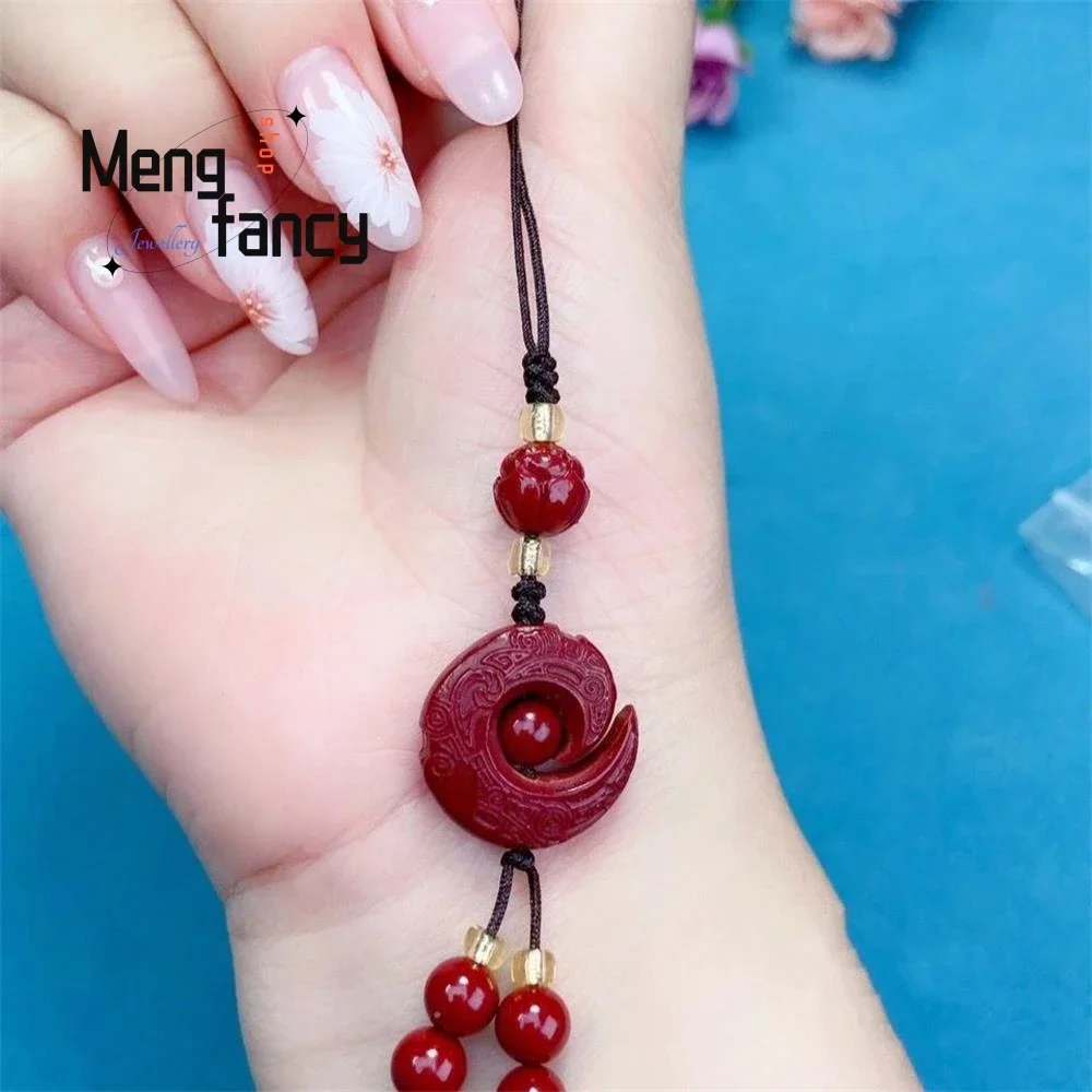 Natural Cinnabar The Time Is Right Mobile Phone Chain Key Ring Charm Fashion Amulet Mascot Men Women Souvenir Fine Holiday Gift