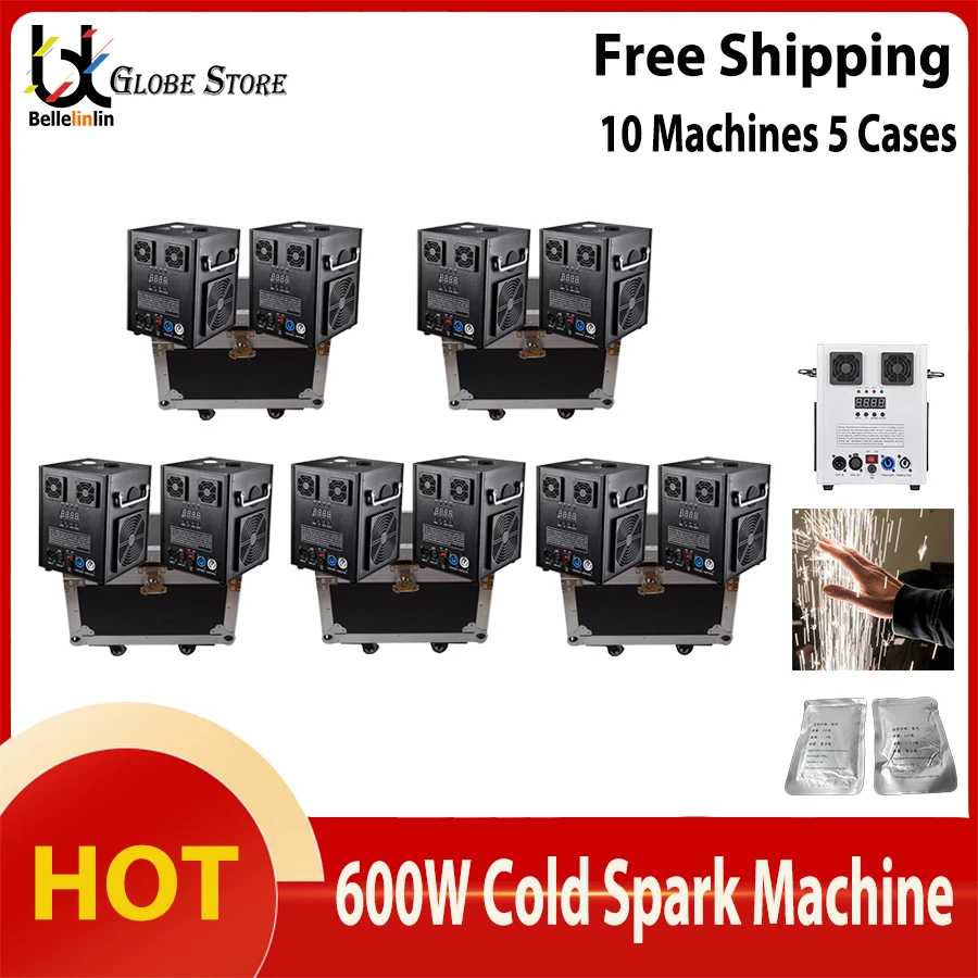 

No Tax 10Pcs 600W Cold Spark Machine With Flight Case DMX Remote Cold Fireworks Fountain Spark Stage Sparkular Machine