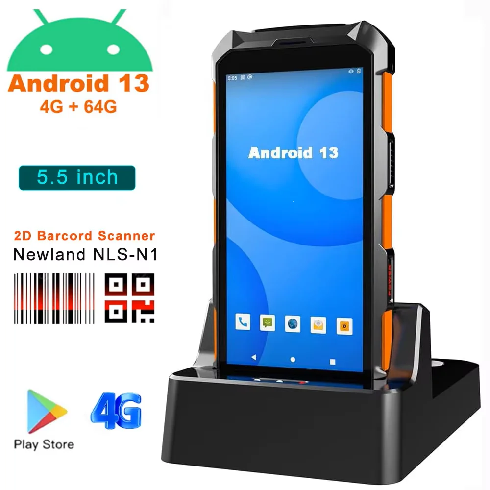 

5,5-дюймовый прочный ручной сканер штрих-кода Android 13, водонепроницаемый КПК, терминал управления инвентарью, портативный сборщик данных