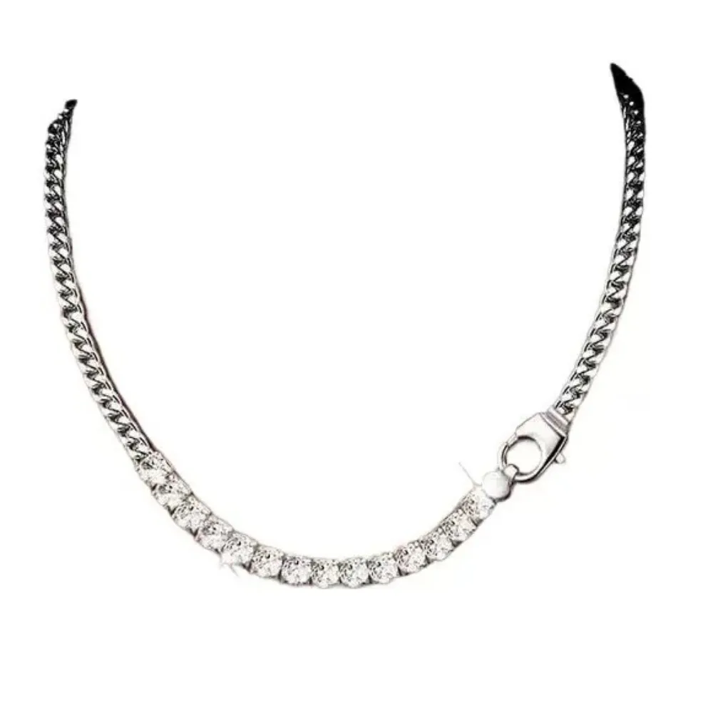 Luxuriöse 925 Sterling Silber Hip-Hop Halskette, Vergoldet mit Zirkonia, Kubanische Goldkette, Neues Produkt – Detail 7