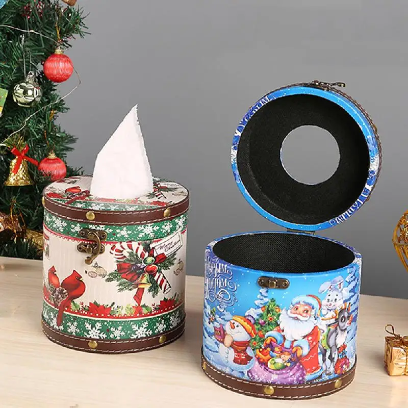 New Christmas Tissue Box Holder Crafts Practical Decorative Cartoon Tissue Box Cover for Living Room Kitchen Holiday Desk Indoor