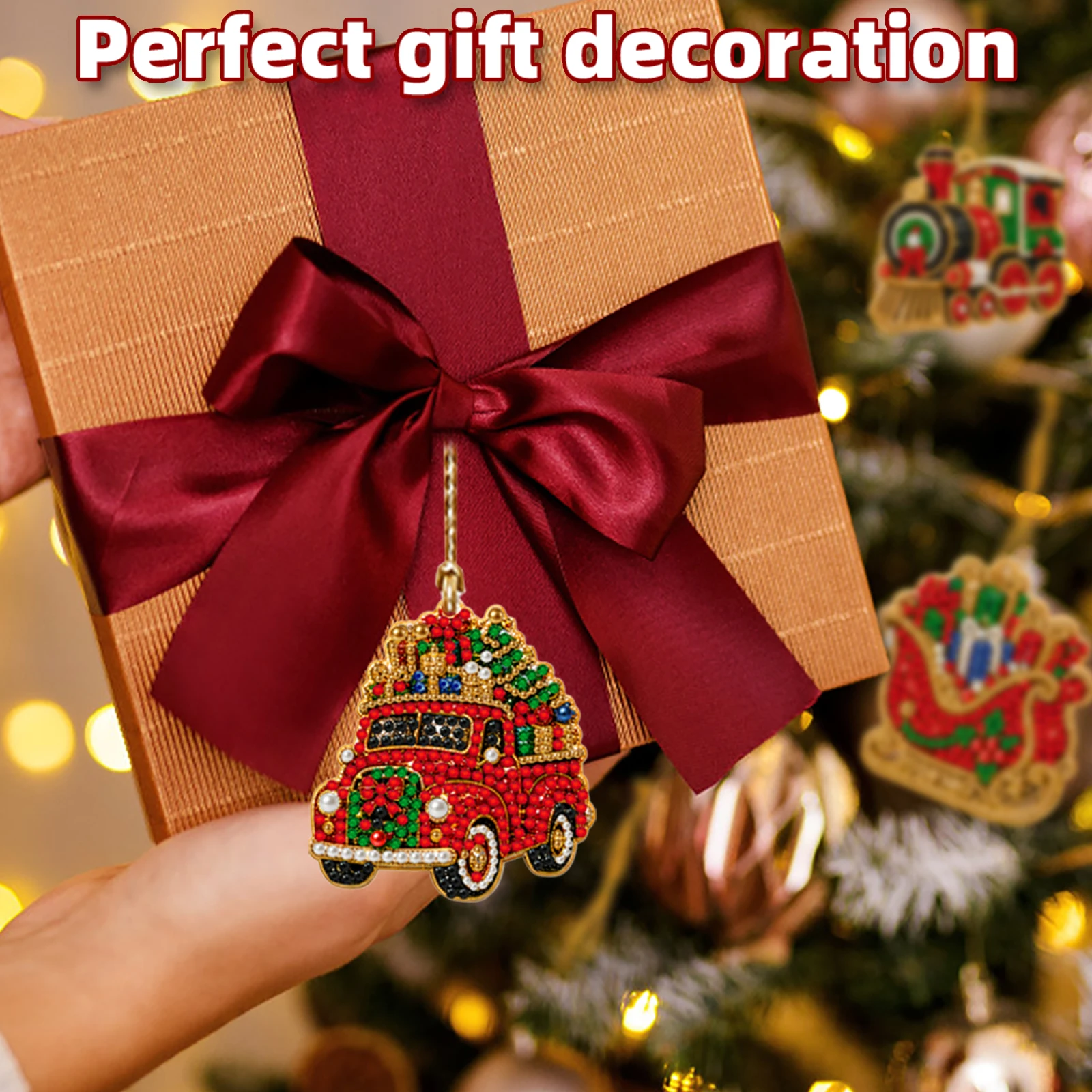 DIY Diamond Painting Acrylic Christmas Ornaments 6pcs Pearl Rhinestone Pendant Kit Pre-drilled Holes Jute Rope