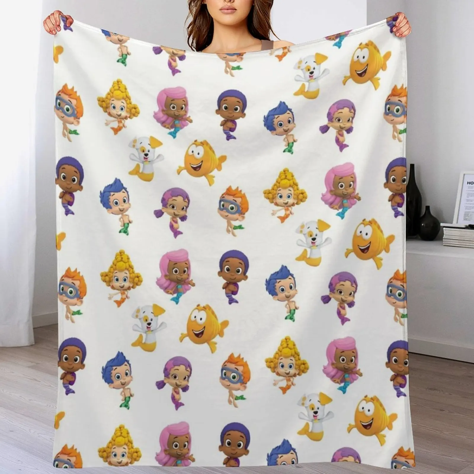 

all bubble guppies together / cartoon / mermaids / kids Throw Blanket Elegant Warm Throw Blanket for Hotel Home
