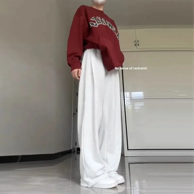 루즈핏 화이트 그레이 스포츠 팬츠 여성용 봄 가을 캐주얼 스트레이트 와이드 레그 스웨트팬츠 여성 루즈핏 바지
