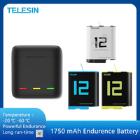 TELESIN Endurence Battery For GoPro Hero 12 11 10 9 1750 mAh Battery 3 Slots  Battery Storage Charger Box for Gopro Accessories