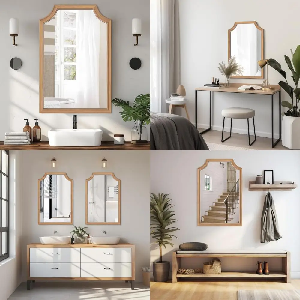 Spiegel mit gewelltem Holzrahmen, 50,8 x 76,2 cm, für kleine Badezimmer-Waschtisch, ideale rechteckige Wanddekoration für Flure, Schlafzimmer, Wohnzimmer