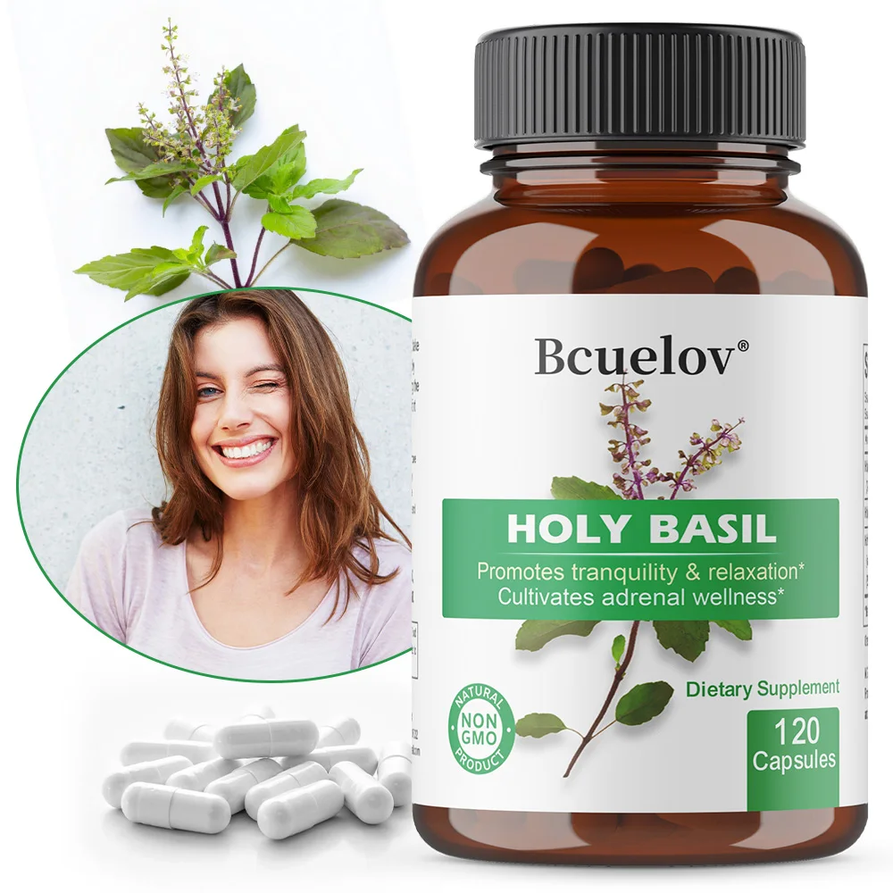 Holy Basil Tulsi Extract Capsules, Support Adrenal, Immune, Respiratory & Daily Calm Wellness, Stress & Anxiety Relief