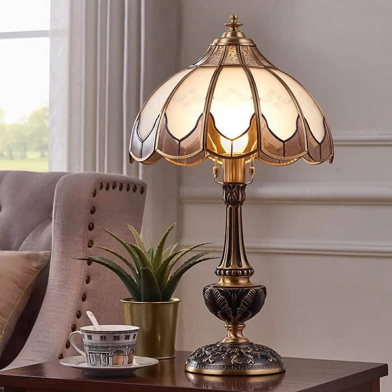 

European Luxury High Sense All Copper Table Lamp LED Bedroom Bedside Living Room Study Restaurant Villa Classic Retro Desk Light