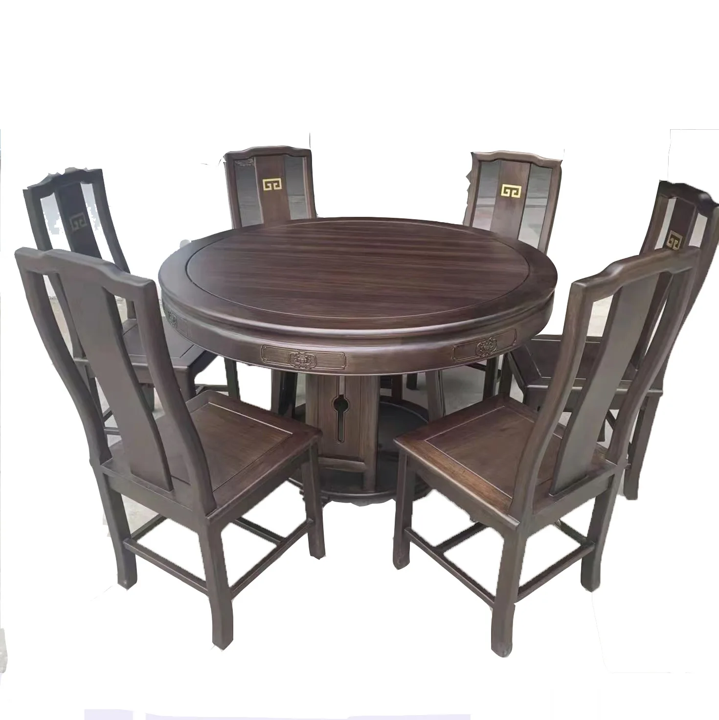 

Mahogany, dining table, Chinese style, all solid wood, round, with turntable, dining table, rosewood