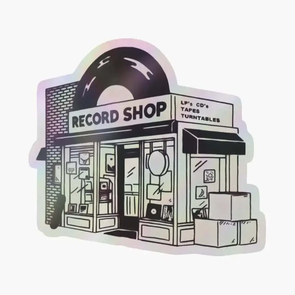 

Record shop Holographic Sticker for Laptop Decor Bedroom Car Cute Cartoon Art Fashionable Public Suitcase