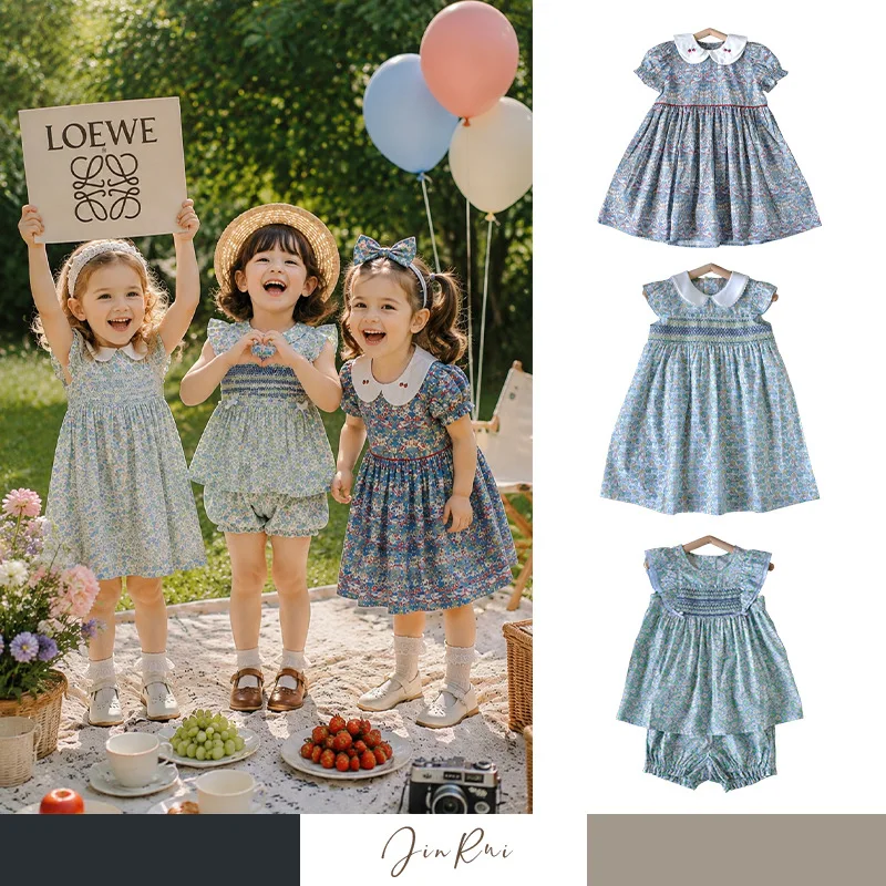 

2026 Summer Country Fresh and Gentle Floral Series Children's Dress Cute Girls' Top and Shorts Set