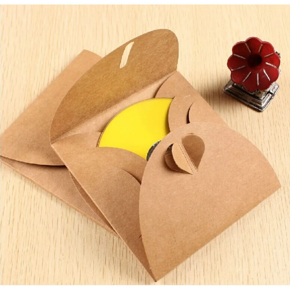 

50Pcs Cd Kraft Paper Sleeves 13x13cm Vintage Style Kraft Storage Holder Fits 1-2 Discs for Business Gifts Birthday Party