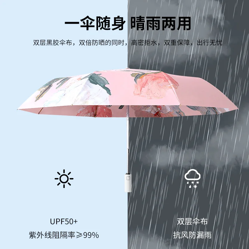 Creative Flower Umbrella Double Layer UV Sun Protection Parasol Umbrella Men Women Fully-automatic 3-Folding Outdoor Umbrellas