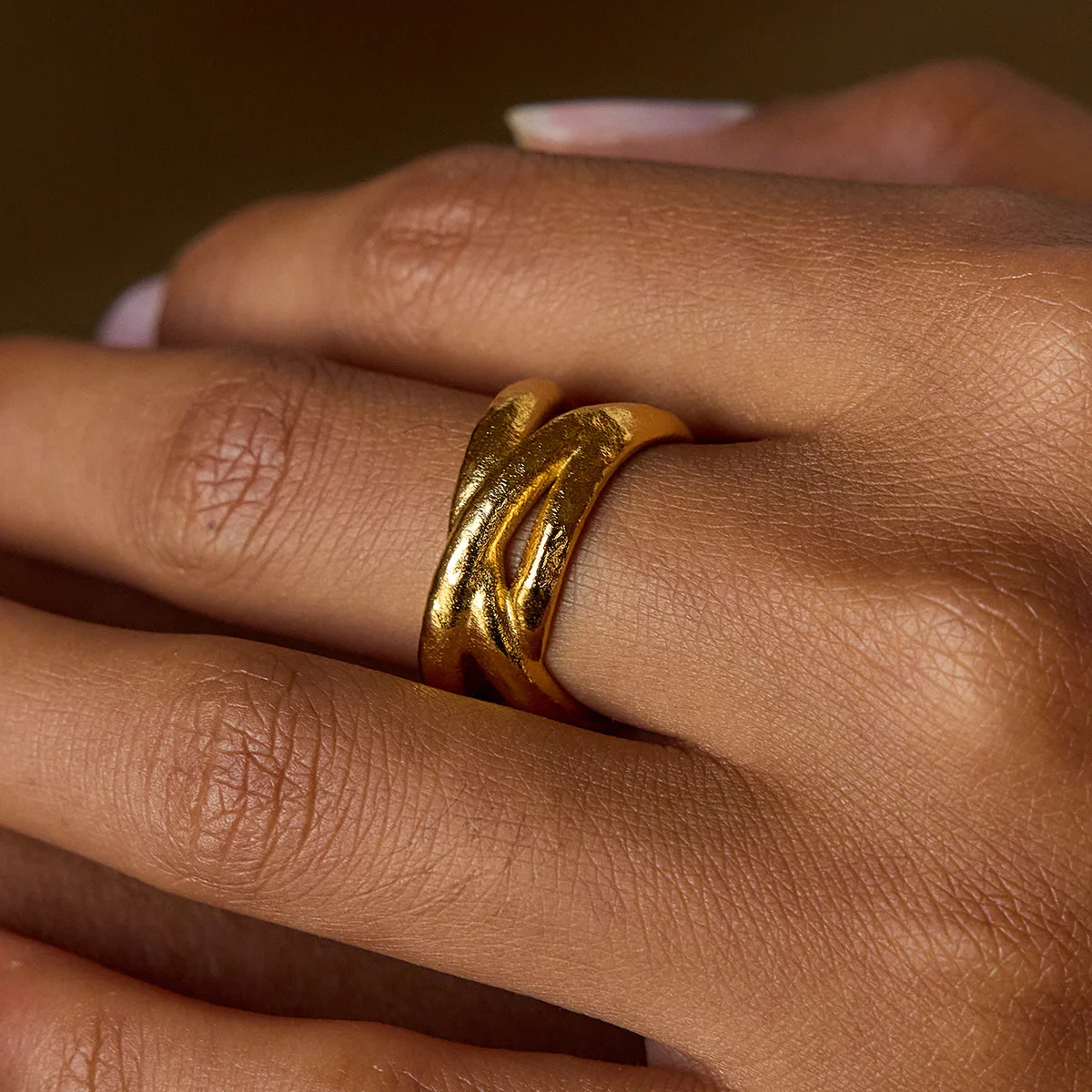 

Minimalist Style Stainless Steel Line Wrap Open Ring 18K Gold Plated Fashion Waterproof Geometric Ring Jewelry for Women Gift
