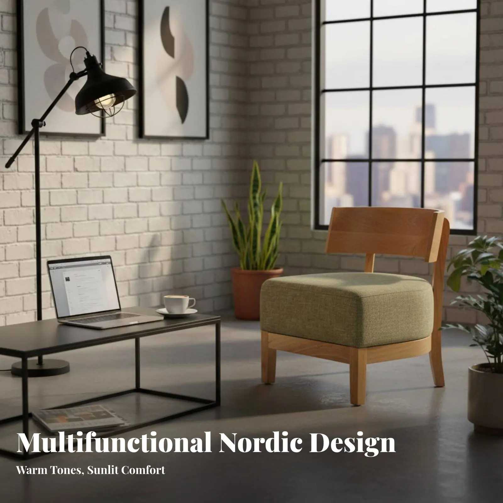 

Upholstered Wood Armchair Nordic Design Accent Chair Minimalist Aesthetic Space-Saving Footprint for Apartment Dwellers, Adults