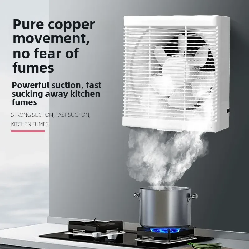 220V Powerful Wall Window Exhaust Fan for Kitchen Bathroom, Noiseless Air Ventilation System with Louver Design