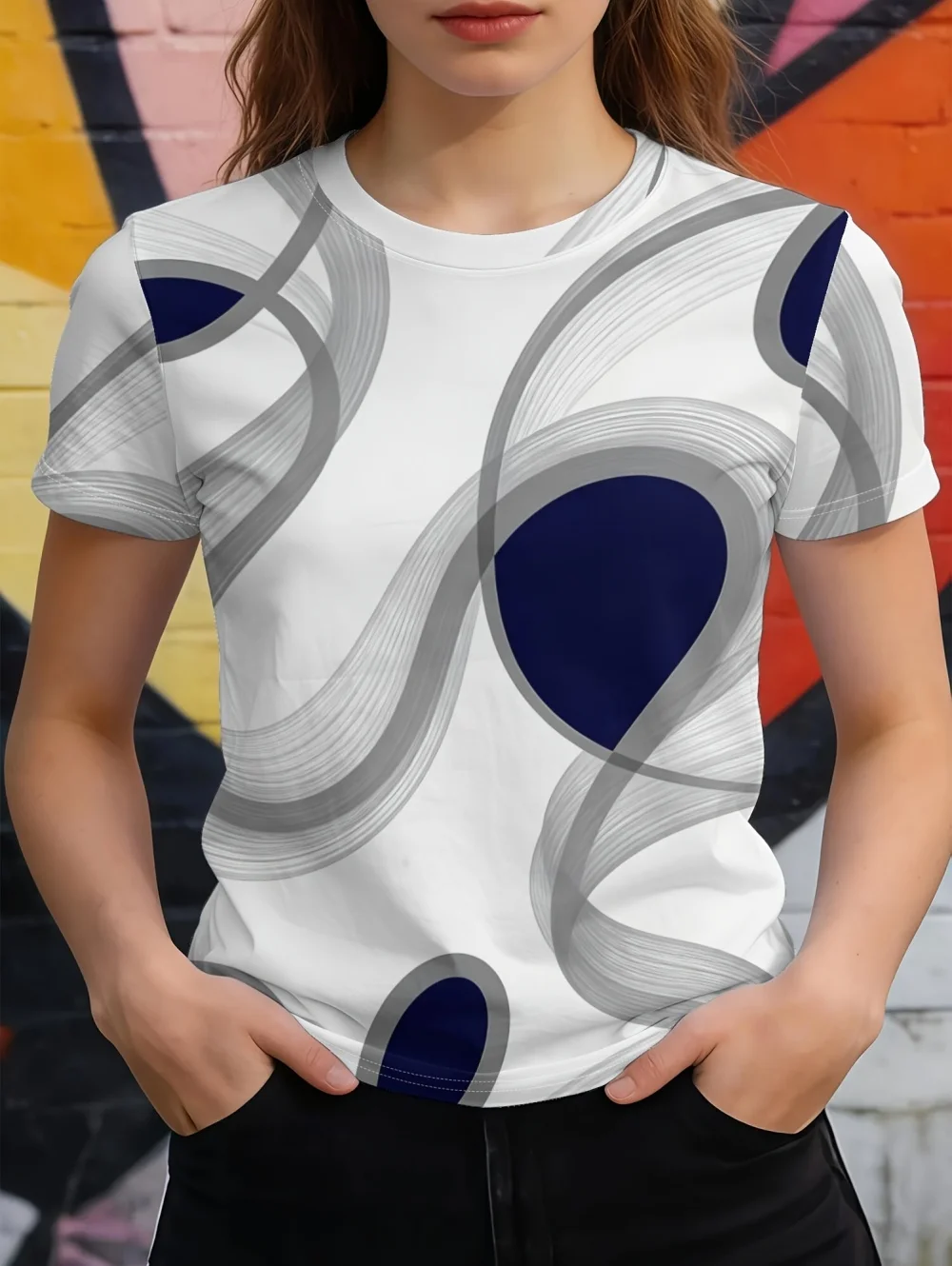 Summer Women's 3D Printed T-Shirt Simple Line Art Pattern Print Short Sleeve Tees Fashion O-Neck Top Daily Trendy Woman Clothing