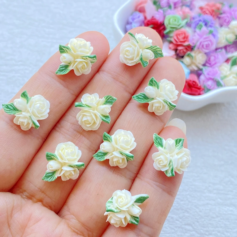 30 Stück Niedliche Mini 3D Farbige Rosen und Blätter Nagelkunst Harz Designer Charms DIY Dekorationen Schmuck – Detail 5