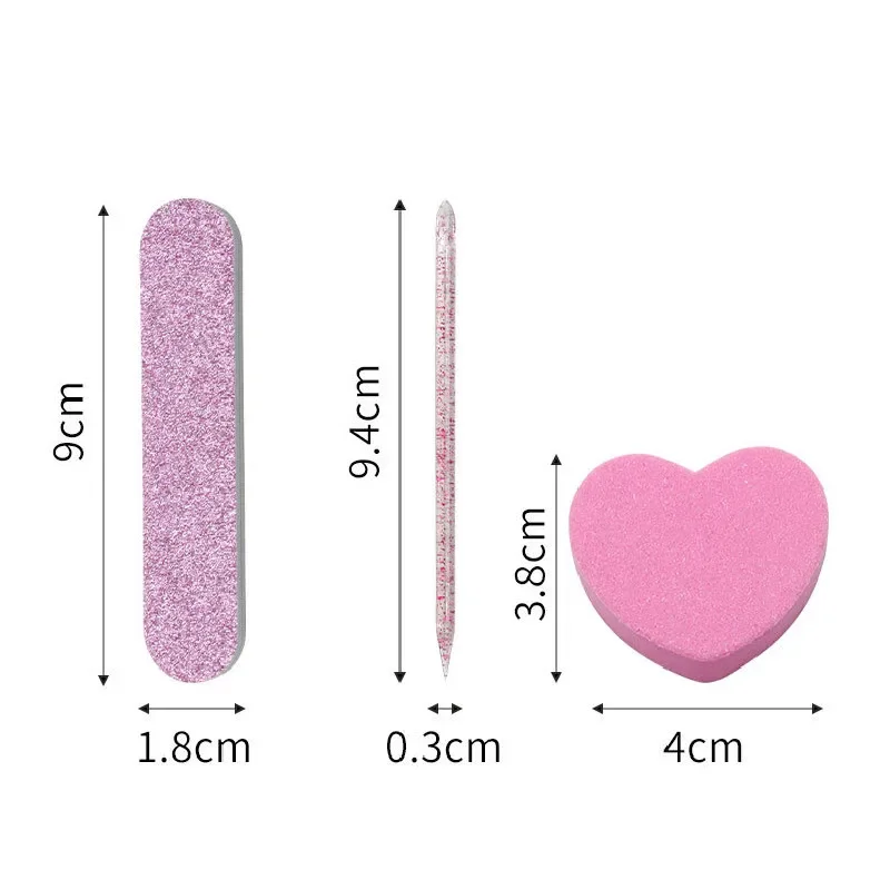3 pçs arte do prego cristal ponto broca vara em forma de coração lantejoulas bloco guarnição arquivos de madeira pele morta cutícula empurra usar saco de ferramentas do prego
