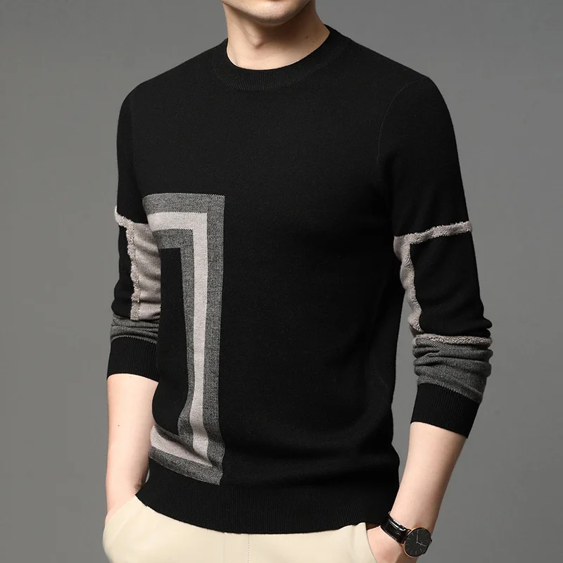 

2024 New Fashion High End Designer Brand Mens Knit Black Wool Pullover Sweater Crew Neck Autum Winter Casual Jumper Clothes