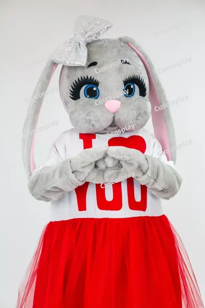 عيد الميلاد الحب رمادي أرنب زي التميمة فستان أحمر تسلية الرسوم المتحركة فستان بتصميم حالم ملابس شخصية حفلة الهالوين