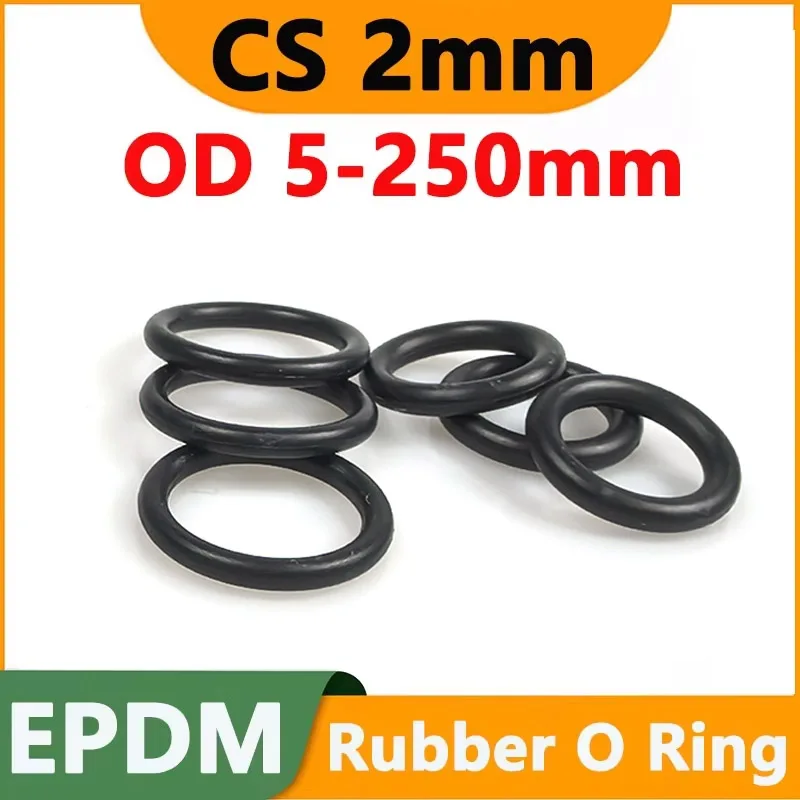CS 2mm OD 5mm to 250mm EPDM Rubber O Ring Acid Alkali Water and Friction Resistance O-Ring Seal Sealing Washer Gasket ID 1-246mm