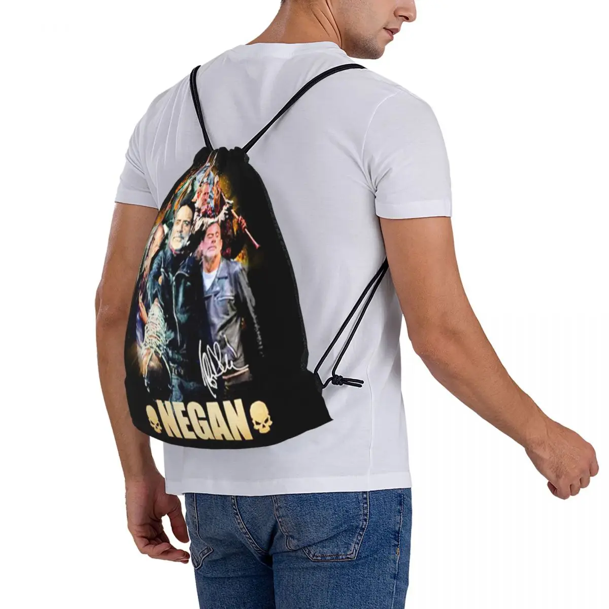 Negan signature walking dead aesthetic Chinese style random drawstring bag backpack summer cartoon men's schoolbag small cloth