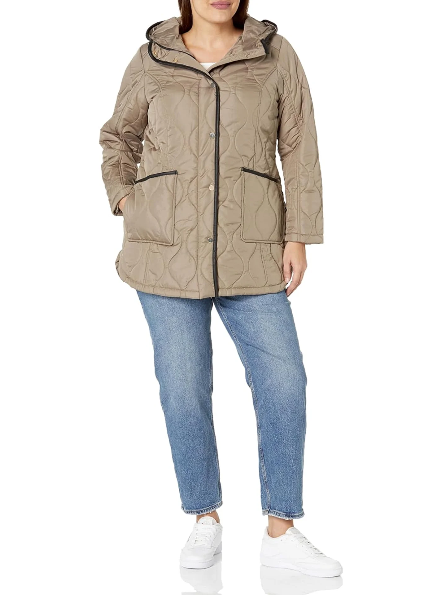 

Женская тонкая хлопковая куртка с изогнутыми швами, больших размеров, осенне-зимнее пальто средней длины с капюшоном, прямого кроя