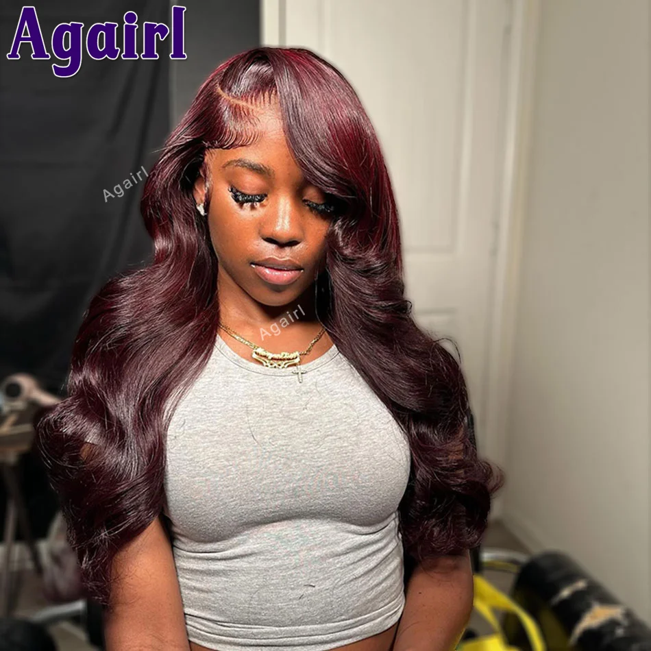 

Dark 99J Colored Body Wave Human Hair Wigs Transparent 13x4 13x6 Lace Frontal Wig 5x5 Closure Lace Wig PrePlucked for Women 200%