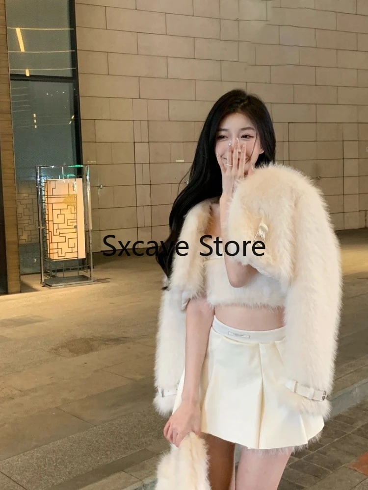 Sexy 3 Piece Skirt Set Women Casual Long Sleeve Coat + Bodycon Tube Tops + Sweet Mini Skirt Evening Party Clothing 2023 Autumn