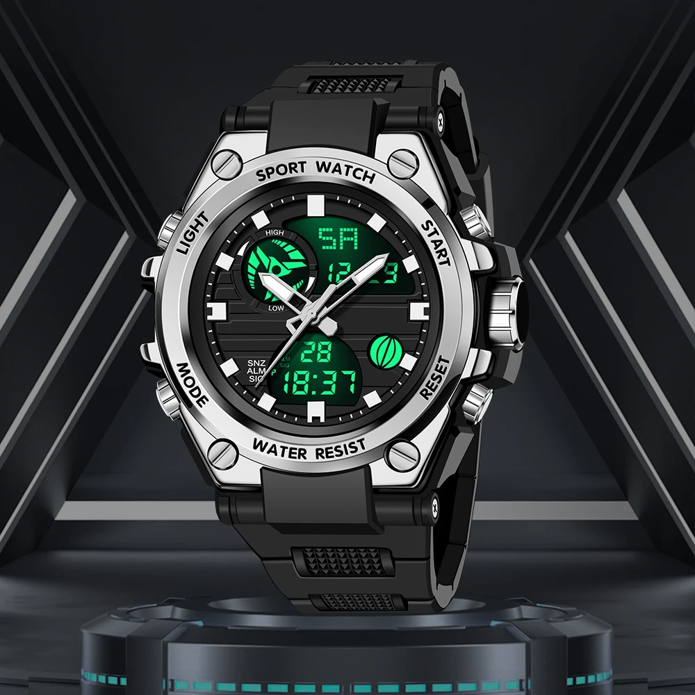 Männer Neue Metall Trendy Stil Dual Bewegung Kreative Design Uhr Outdoor Sport Wasserdichte Uhr