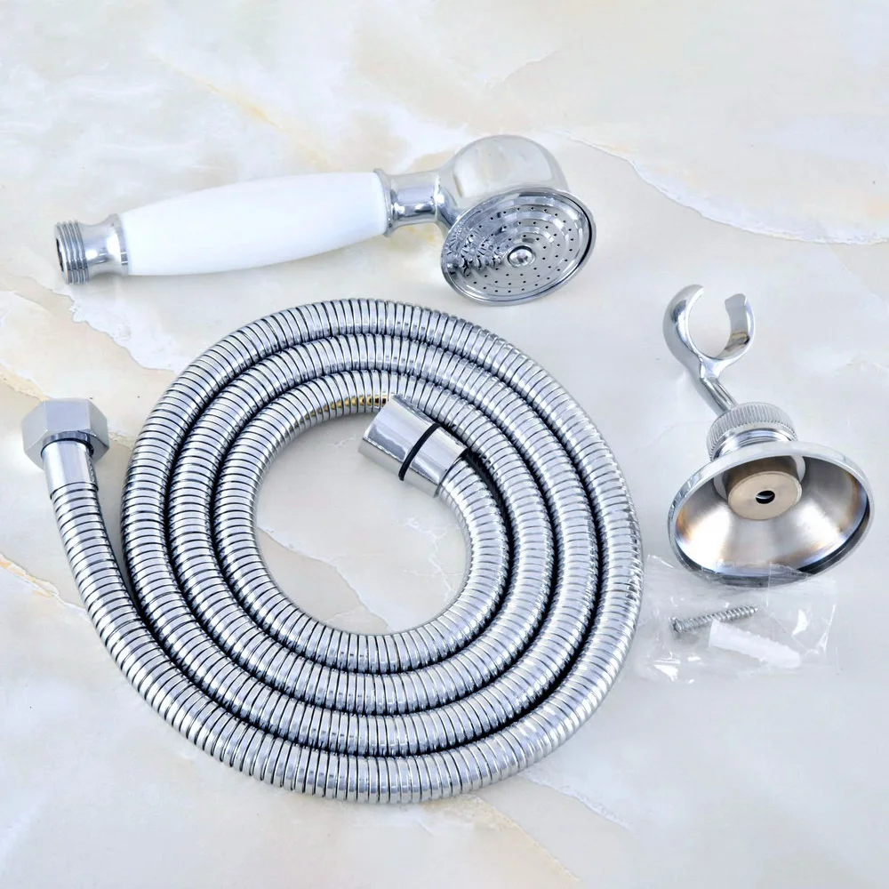 Polished Chrome Telephone Hand Held Shower Head & 1.5 m Hose Water Saving Handheld Sprayer Shower Set & Bracket Nhh028